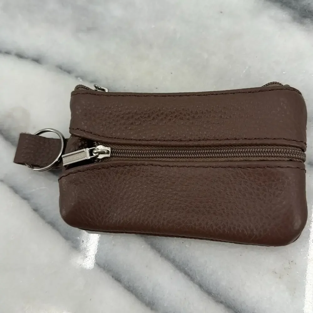 NWT Milk chocolate brown pebble leather four zippered coin purse wallet